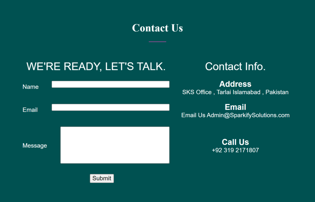 contact page with HTML